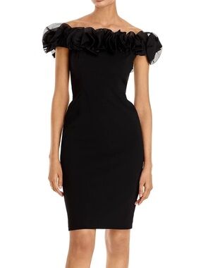 Aiden Mattox Ruffled Off The Shoulder Black Dress 12 NWT Sold Out